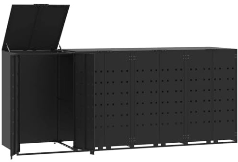 vidaXL Mülltonnenbox für 4 Tonnen Schwarz 276x79x117 cm Stahl