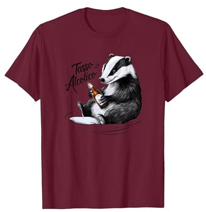 Tasso Alcolico Divertente Animale Beve Birra Maglietta, Uomo, Bordeaux, S