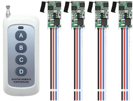RPTCOTU DC 12V Mini Wireless Switch 4 Way 1 Channel Wireless Remote Control Switchs DC 5V/12V/24V/3A Remote Lamp Switchs for Lamps, Fans, Electric Bells for Lamps, Fans, Electric (4 Way)