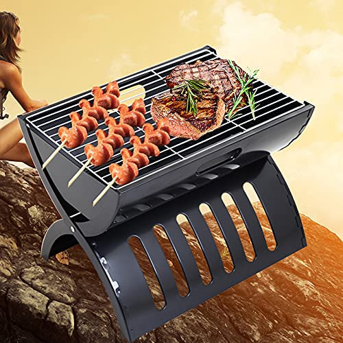 Barbecue à Charbon Pliable, Barbecue Portable, poêle à Charbon de Bois à rainure Triangulaire, Barbecue en Acier Inoxydable pour 3 à 6 Personnes