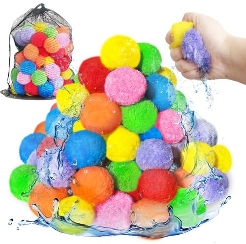 Jnnzzggu 100PCS Reusable Water Balls,Outdoor Water Balloons for Kids,Water Games Toys Sponge Soaker Ball for Boys,Girls,Summer Backyard,Pool Party,Fun Lawn,Beach(7 Colors)