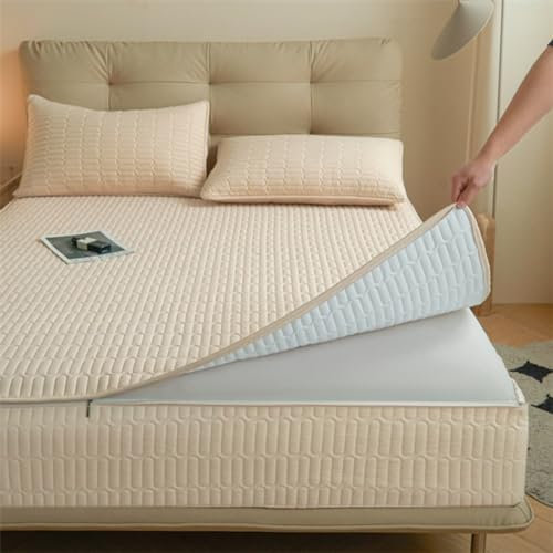 Housse de matelas matelassée pour lit simple 90 x 190 cm - Protection personnalisable pour lit double/king size - Respirante - Fermeture éclair - Anti-poussière - Lavable - Beige - 80 x 190 + 5 cm