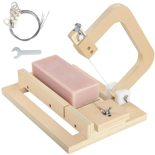 Wooden Soap Cutter, Adjustable Cutting Thickness Soap Slicer, Handmade Soap Wire Cutter with Replaced Stainless Steel Wire for Soap, Loaf, Candles, Cheese, Butter, DIY Making Cutting Tool