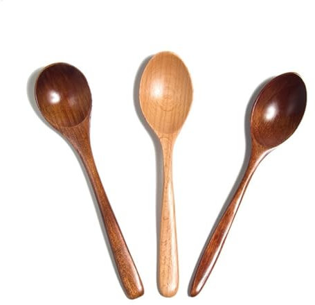 Wisafory 3 cucharas de madera, cucharas de café, cucharas de sopa, cucharas de madera natural, cucharadas de miel, accesorios de cocina hechos a mano, herramientas para café, leche, té, postres, sopas