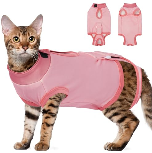 DENTRUN Cat Surgery Recovery Suit Gentle Cat Body Suit to Stop Licking After Surgery Cats Post Surgery for Spay Wounds Skin Protection Lightweight Easy to Wear (Pink, L)