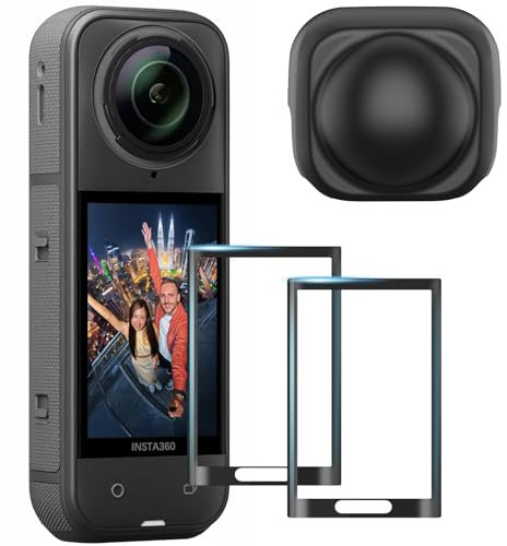 AMAZEAR Screen Protector and Lens Cap Combo for Insta360 X5/X4 Accessories, Insta 360 X5 Tempered Glass Film Screen Cover (2Pack) and Silicone Lens Guards Protective Case Bundle Kit