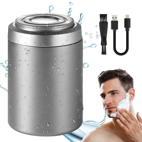 Mini Shaver, 2025 New Men's Portable Mini Rotary Electric Shaver, Electric Razor for Men Pocket Size, USB Rechargeable Waterproof Electric Razor (Silver)