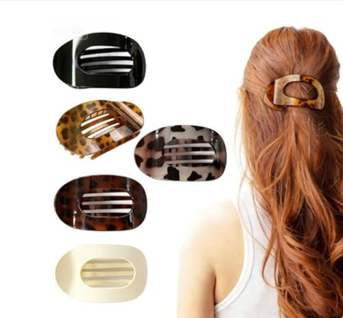 Dryxog 5 Pièces Pinces à Cheveux Plates Femme Pince Accessoires Coiffure Hair Clip Plate Épingle Antidérapantes Couleur Unie Imprimé Léopard pour Cheveux Fins, Épais et Bouclés
