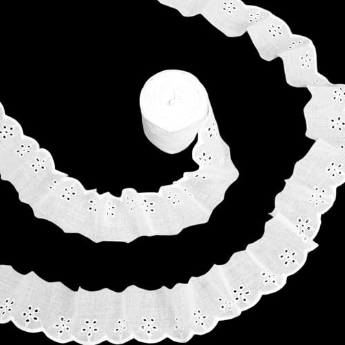 Spitzenband Weiß Vintage Aus Baumwolle Spitzenborte 4cm Breit Weißer Spitzenbordüre Dekostoff Spitzenstoff Häkelspitze Dekoband Zierband zum Nähen Stickerei für Hochzeit Deko Diy Tischdeko Basteln