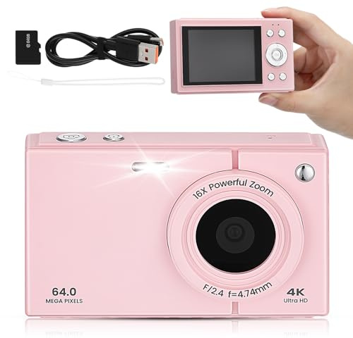 Mipcase 64gb Appareil Photo Numérique Compact pour Ados avec Carte Go Zoom Appareil Photo Vintage Rose pour Voyages et Événements