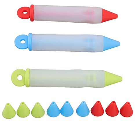 Penna per decorare torte, set da 3 penne in silicone per scrivere alimenti Set di siringhe per decorare dessert con 12 punte per tubazioni di glassa per scrivere alimenti