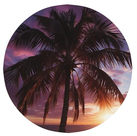 MCJDFWNMKM Tablecloth for Round Table 60 Inch Desktop Decoration Washable Table Cloth Palm Tree Purple Sunset Tables Cover Soil Resistant Water Repellant Fabric Tablecloth for Dining Party Wedding