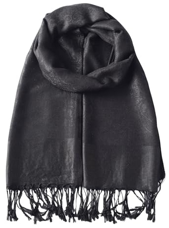 TUSHUSTY Pashmina Feel Shawls Wraps Rave Scarf for Women Soft Silky Reversible Men Scarves Hijab Black Gray