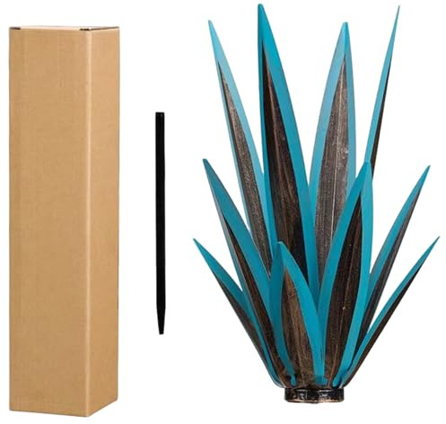 Aetherize Decorazioni per esterni con piante di agave in metallo, scultura d'arte rustica con robusta struttura in ferro per patio da giardino, ornamento per prato agave metallo, blu