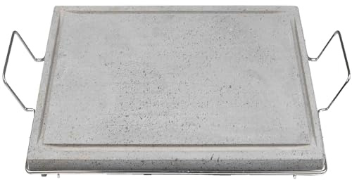 Pietra Ollare grande 40x50 cm con Stand in Metallo Piastra Vulcanica Bistecchiera & Grill da Tavolo Barbecue Griglia per Servire Carni Verdure pesce cottura Dietetica con Canale Raccogli Grassi Made i