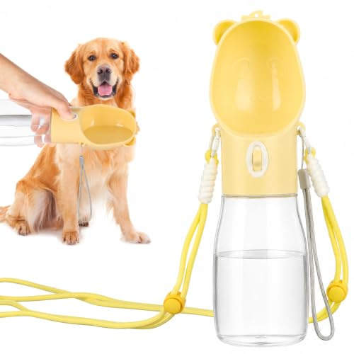 VINATO 500ML Gourde Chien Promenade, Portable Bouteille d'eau Portable pour Chien Anti-fuites Bouteille d'eau de Voyage avec Fonction de Retour, Distributeur Eau Chiens pour Camping Randonnée, Jaune