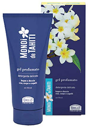 Helan, Monoi De Tahiti, Gel Limpiador Facial, Gel de Ducha Mujer y Hombre, Gel de Baño y Gel de Manos Delicado - Champu sin Sulfatos ni Parabenos - Detergente Perfumado contra Sal y Arena - 200 ml