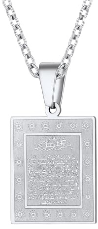 PROSTEELHerrhalsband, Koranen Ayatul Kursi berlock hänge halsband för muslimer, med kedja 50 + 5 cm – justerbar (skicka presentask), Ajustable, Rostfritt stål, Ingen ädelsten