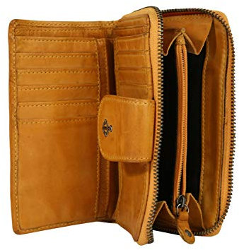 Harbour 2nd Damen Geldbörse Gelb Klassisch Einfarbig Leder für Innen- und Außenmaterial 2 Kompartimente 2 Taschen WALLET