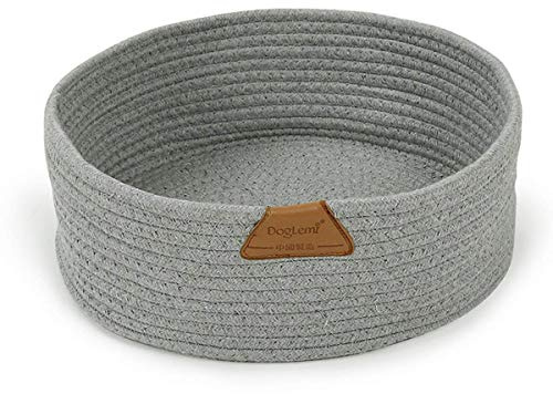 Cat Bed Basket Nest Round Cotton Rope Woven Warm Medium,Pet Sleeping Bed House Cute Fun Scratcher Scratching Scratch Mat Pad for Puppy Small Dogs Indoor Play Eco Washable Winter Summer (Gray)