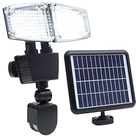 Lumisky Projecteur solaire 2 têtes noir eclairage puissant panneau solaire déporté LED blanc DOUGLAS H23cm avec détecteur de mouvement orientable