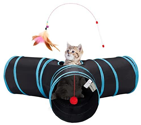 Tempcore Pet Cat Tunnel Tube Cat Toys 3 Way Collapsible, Tunnels for Indoor Cats，Kitty Bored Peek Hole Toy Ball Cat, Puppy, Kitty, Kitten, Rabbit