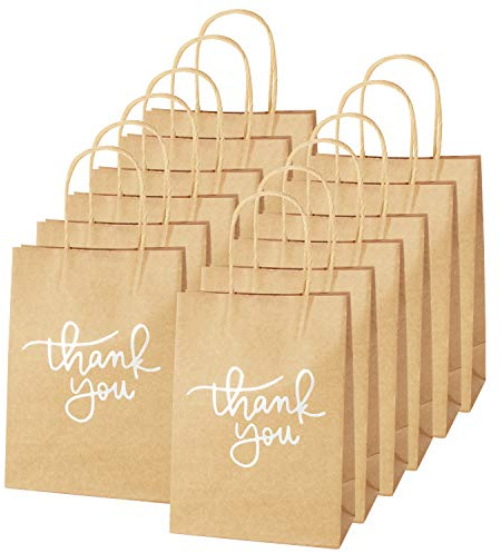 XNX 24 Papertüten mit Henkel,Kraft Papiertüte mit Danke Schriftart, Für Partys, Geschenk, Brottüten, Papiertragetaschen, Packpapier Tüten Wei?XNX 24 Papiertüten mit Henkel,Kraft Papiertüte mit Danke