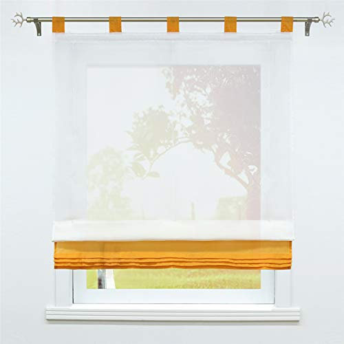 SCHOAL Raffrollo mit Schlaufen Transparente Raffgardine Schlaufenrollo Gardinen Modern Voile 1 Stück BxH 80x155cm Orange