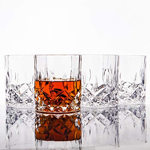 LEMONSODA Crystal Cut Old Fashioned Whiskey Glasses Set of 2, 4, 6-10oz Ultra-Clear Premium Lead-Free Rocks Glass Tumbler For Drinking Bourbon, Scotch, Cognac, Cocktails (Set of 4)