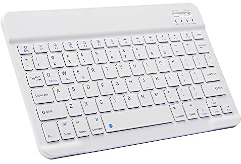 Clavier Bluetooth ultra fin portable sans fil rechargeable pour Apple iPad, iPhone, Samsung, tablette, téléphone, smartphone, iPadOS iOS Android (10 pouces, blanc)