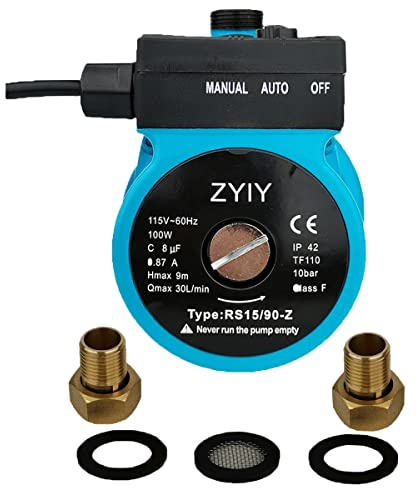 ZYIY 115V Automatic Domestic Water Pressure Booster Pump for Home 3/4 100W Hot Water Recirculating Pump Criculation Booster Pump 9m/29ft 30L/min Circulator Pump for boiler,Whole House Shower System