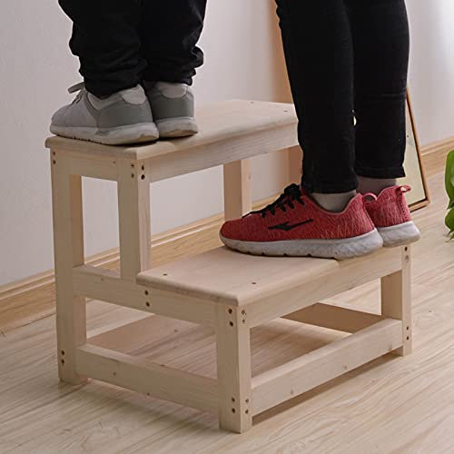JLXJ Tritthocker Holzhocker Tritthocker Aus Holz für Erwachsene/Kinder/Senioren, 2-stufiger Tritthocker Am Bett Mit Rutschfesten Matten, Küche Badezimmer Schwere Fußhockerleiter