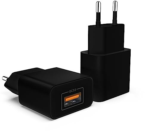 MyGadget 2X Cargador Rápido - Enchufe Universal de Pared - Quick Charge (QC 3.0) 18W para Tablet | Smartphone Apple iPhone 14, Android Samsung, HTC, LG - Negro