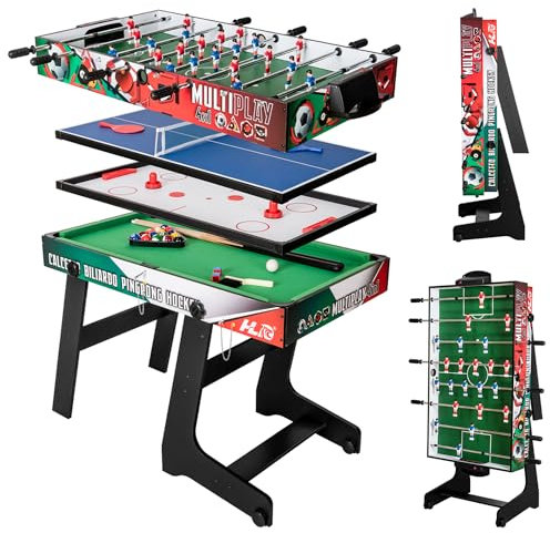 HLC Tischkicker Spieltisch 4 in 1 Multi Spieltisch Kicker Multigame Spieletisch Klappbar Teleskopstangen Spieltisch Multifunktionstisch Billard Tischtennis Tischhockey 123 * 61 * 80CM, Mehrfarbig