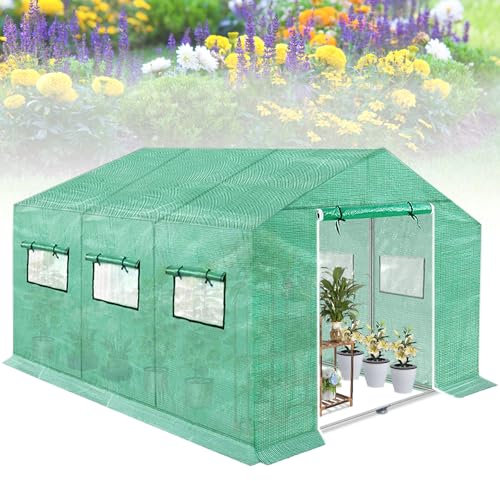 Froadp Serra da Giardino a Tubo Zincato Resistente all'inverno Casa del Pomodoro Invernale 6 Finestre Film di Plastica Miniserra con Griglia Antigelo Serra per Piante da Giardino (9㎡, 4.5x2x2m)