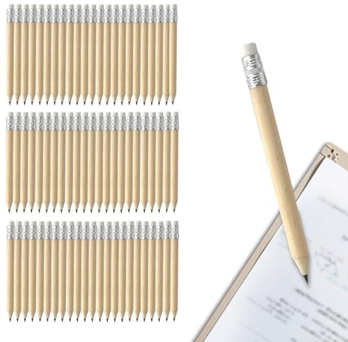Leikurvo 120 Stück Bleistift HB: 100x7.2mm Mini Bleistifte mit Radiergummi Holz HB Golf Bleistift Set Naturholz kurz Halbstifte Natur Holzbleistifte Halber Graphitstifte für Schüler Schule Zuhause