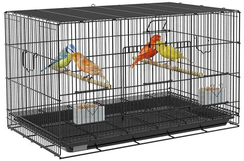 PawHut Gabbia per uccelli 77 x 46 x 45 cm Gabbia metallica per uccelli con vassoio estraibile 2 grucce 2 mangiatoie per parrocchetti Canarini Nero