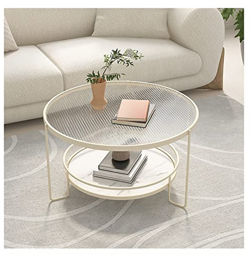 SilteD Table Basse Table Basse Tables Basses Rondes Modernes en Verre Trempé, Table à Thé à 2 Niveaux avec Étagère de Rangement pour Salon Balcon Table de Bureau Accent Table d'Appoint avec Cadre en