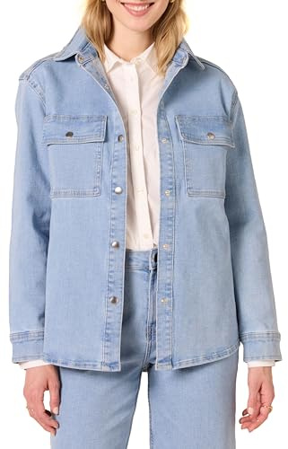 Amazon Essentials Camicia Pesante in Denim con vestibilità Oversize Donna, delavé Chiaro, S