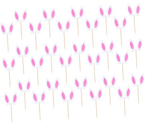 Toyvian 30pcs Rabbit Ears Plug Birthday Cake Decors Glitter Bunny Ear Happy Birthday Cake Party Photo Prop Prince Paper Cups Decoration for Girl Pink Baby Wood Decorations