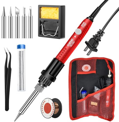ANENG Lötkolben Set,60W Soldering Iron einstellbare Temperatur Lötwerkzeuge,tragbares Lötset 12-in-1 mit 5 Soldering Kit, Lötdrahtschlauch,Ständer,Schwamm,Pinzette für Metall,DIY,Repair