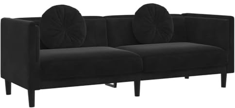 vidaXL Canapé avec Coussins 3 Places, Siège avec Accoudoirs et Dossier, Fauteuil avec Pieds Salle de Séjour, Moderne, Noir Velours
