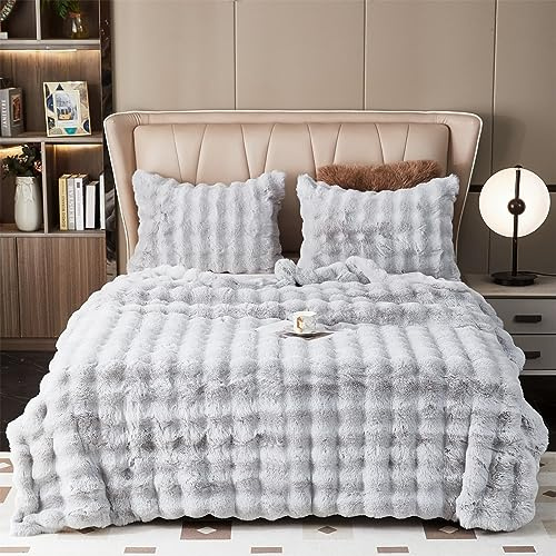 GKXLH Fluffig plyschfilt – Extra mjuk och mysig pläd för säng, soffpläd i kaninpälsimitation, varm och lätt filt för säng och soffa (ljusgrå).