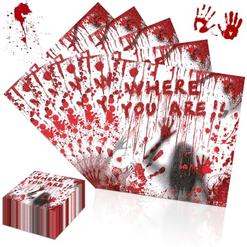Lets Joy Halloween Servietten, 100 Stück Papierservietten, Horror Servietten, Halloweenmotiv Servietten, Party Zubehör, Halloween Party Tischdekoration 33 x 33 cm