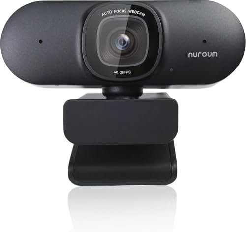 Nuroum V32-AF Webcam 4K avec double microphone à annulation du bruit, webcam 1080p 60fps avec 90° correction FOV et lumière, USB Plug&Play pour PC appels vidéo Conférences/ordinateur portable Skype