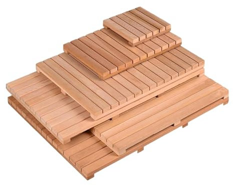 Caillebotis Bois Douche Exterieur, Tapis Douche Antidérapant Carré, Tapis de Bain Bambou, Conception à Lattes Rectangulaire Imperméable(100x110cm)