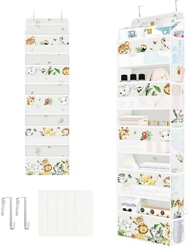Clastyle Elephant Lion Kid Over The Door Organizer Storage Tropical Leaf 5 Shelves Closet Nursery Hanging Shelves Clothes Diaper Stuffed Animal Toy Storage for Newborn Baby Essential