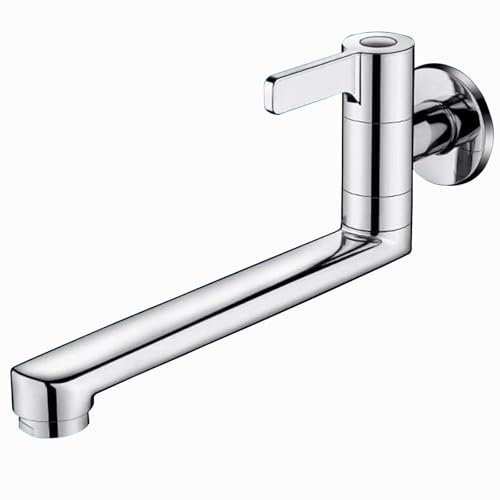 SXWYLZ Schwenkbarer Wasserhahn Küche Wandarmatur Küche Langer auslauf Kaltwasserhahn Küche Wandmontage aus Messing Wasserhahnküchen 360° Flexibilität,Chromfarbe,20Cm