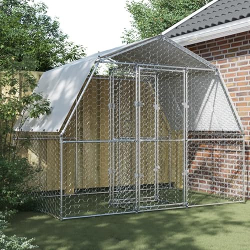 IKAYAA Gallinero para Exterior Grande Gallinero para Gallinas con Cubierta Pajareras Exterior en Jardin de Acero Galvanizado 285 x 195 x 230 cm