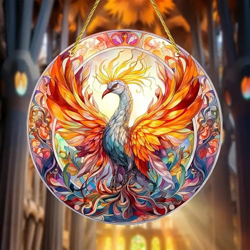 Yeyert Phoenix Vogel-Sonnenfänger, Acryl, Buntglas-Panel, Wanddekoration, Geburtstagsgeschenke